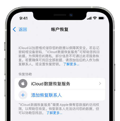 鲁山苹果手机维修分享在 iPhone 上设置帐户恢复联系人的方法 