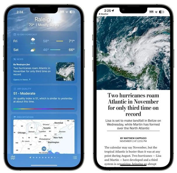 鲁山苹果14维修分享iPhone 14手机如何看天气时顺带看新闻 